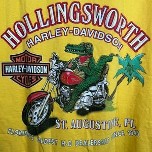 Harley Davidson T-Shirt Men's 2XL‎ Yellow Motorcycle St Augustine Gator Bike '06